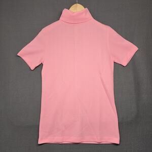 Vintage 60s Helen Sue Top Small Pink Short Sleeve High Turtle Neck Zip Stretch